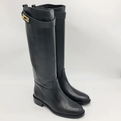 Les Tulipes stivale cavallerizzo donna pelle nera con accessorio