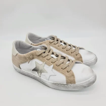 2Star sneakers Low 100 uomo bianca e canvas beige