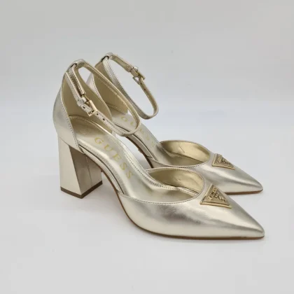 Guess scarpa con cinturino pelle platino donna tacco largo 8,5 cm
