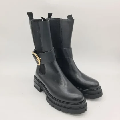 Les Tulipes stivaletto donna nero con elastici e fibbia dorata estraibile