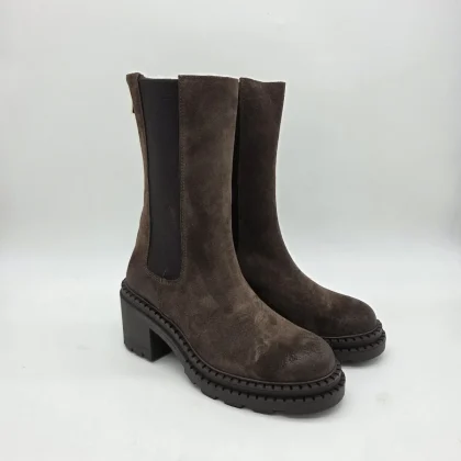 Les Tulipes beatles donna zip dietro tacco 6 cm camoscio marrone