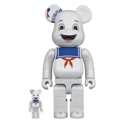 BEARBRICK 100% 400% GHOSTBUSTERS STAY PUFT MARSHMALLOW MAN WHITE CHROME